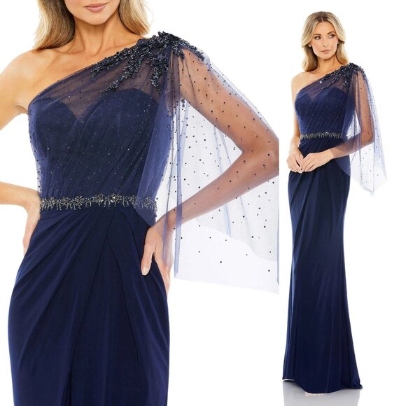 MAC DUGGALEMBELLISHED ONE SHOULDER DRAPED GOWN #79392